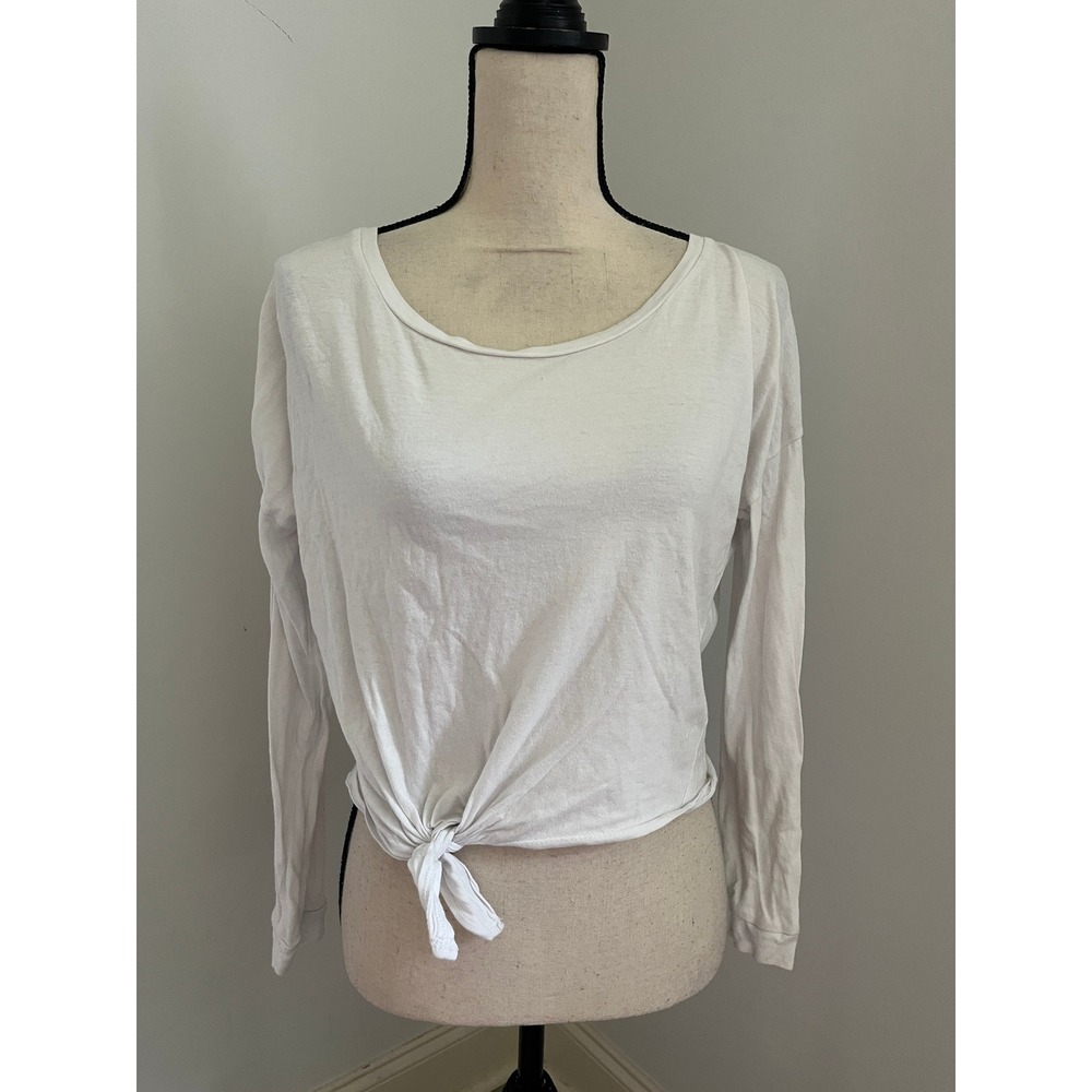 Charlotte‎ Russe White Long Sleeve Cotton Tee Small Knotted Basic Boxy Y2K Shirt